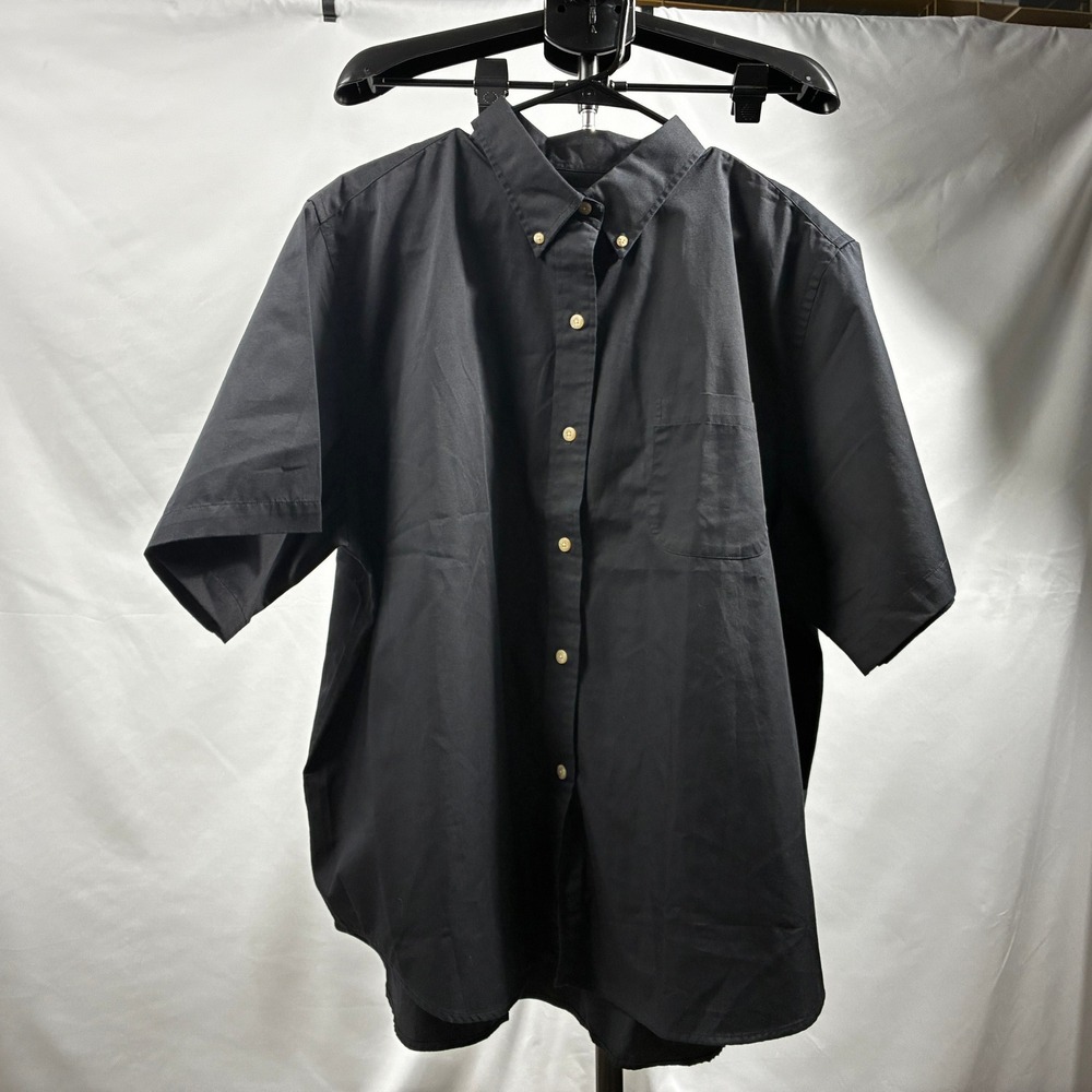 Lands End Mens 3X Black Short Sleeve Button Down Shirt Poplin Workwear Pocket